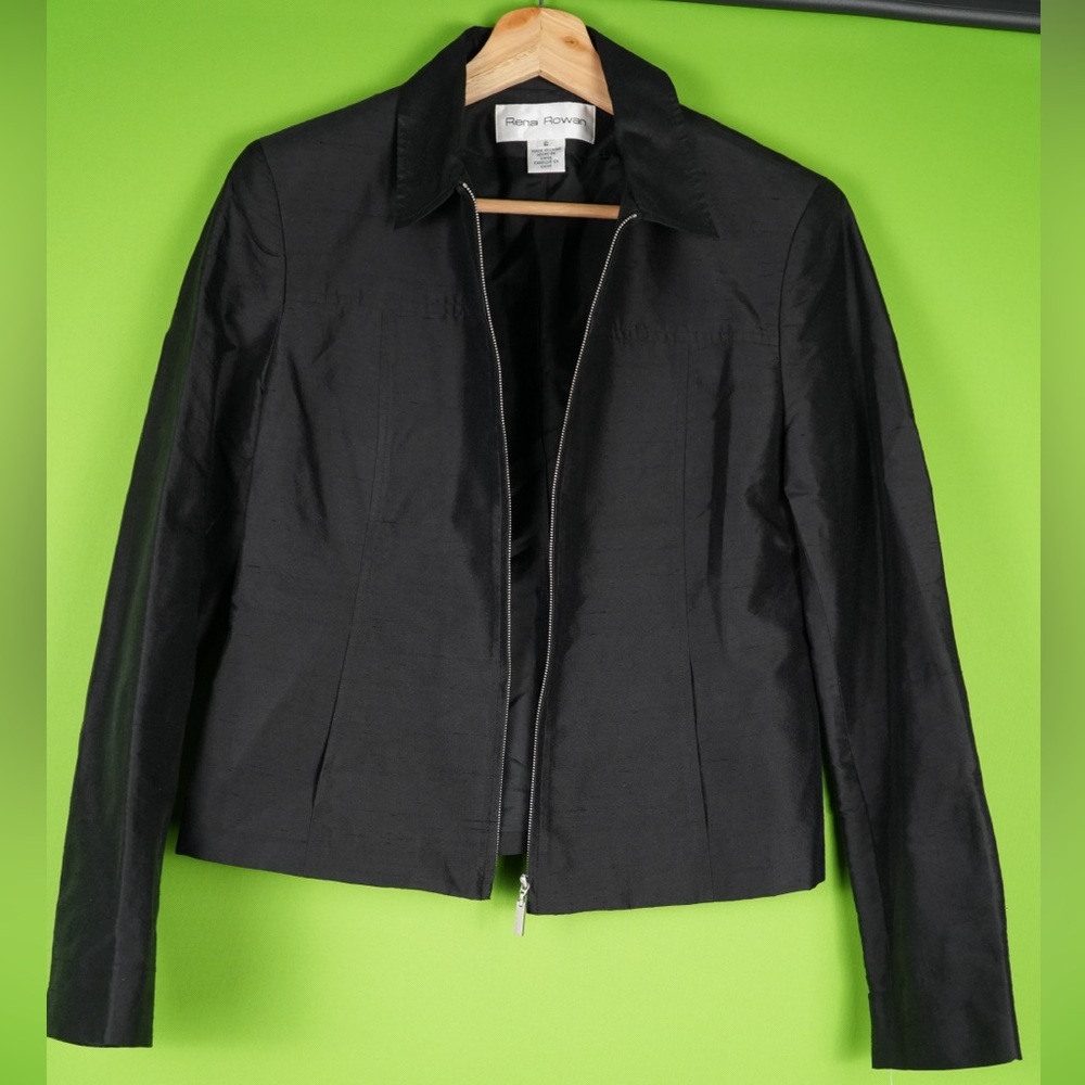 New Luxury 100% Silk Jacket by Rena Rowan – Size 6 Elegant Black NWT